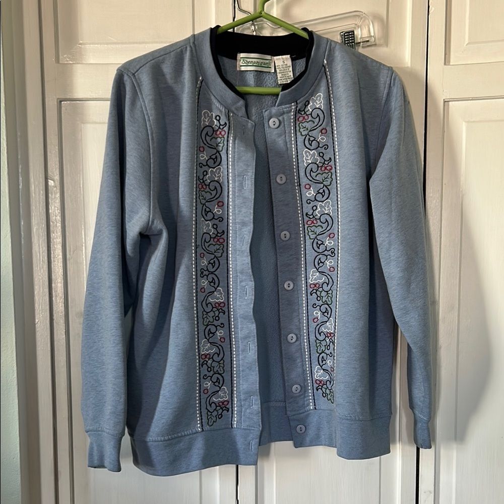 Vintage Light Blue Embroidered Cardigan Sweater